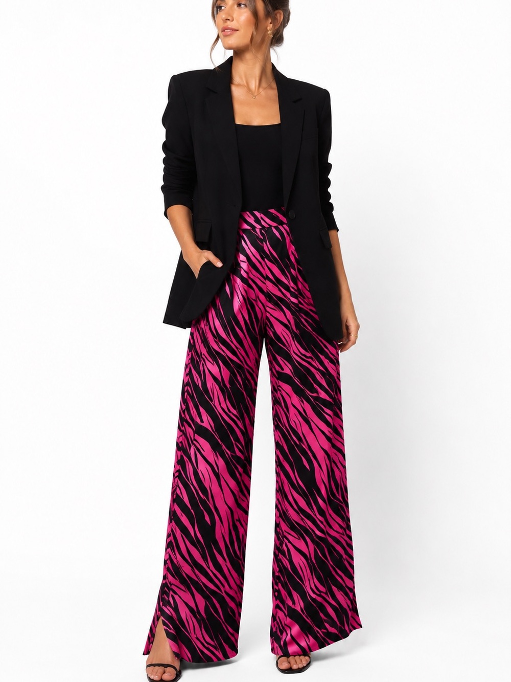 ZARA Pink & Black Zebra Print Wide Leg Pants | Date Night | Size XS